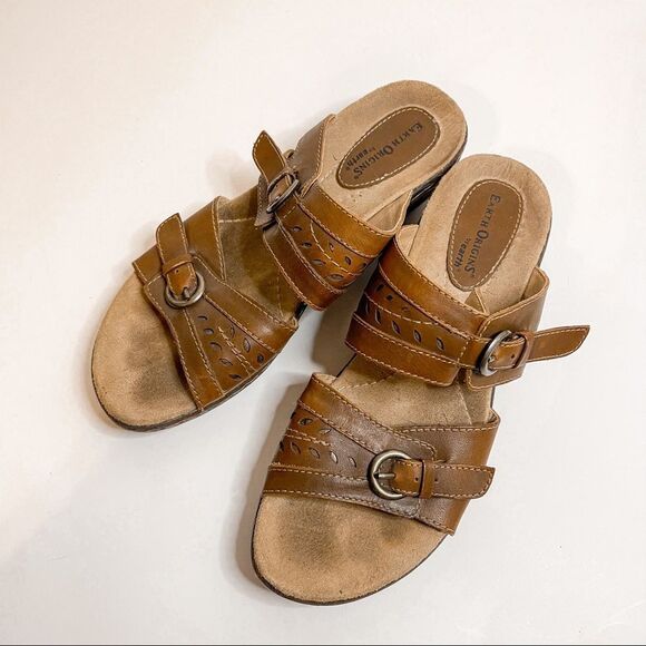 Earth Origins Mariah Double Strap Slip On Tan Sandals Size 8.5 - Picture 2 of 8